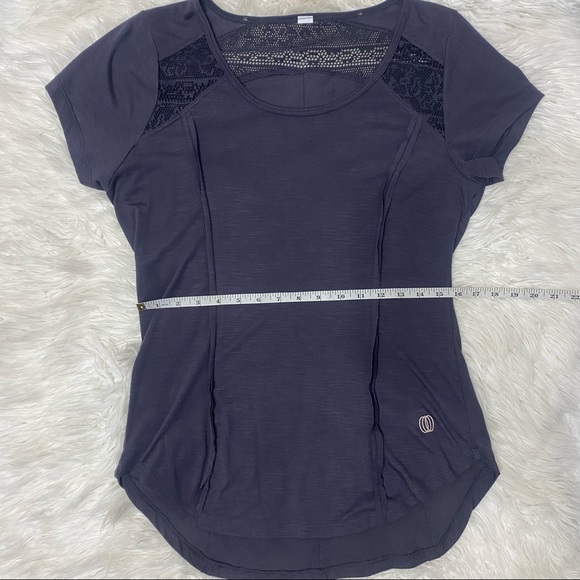 Marika | Lace Ruffle Detail Short Sleeve Activewear Tee Purple Gray Heather - Picture 11 of 14